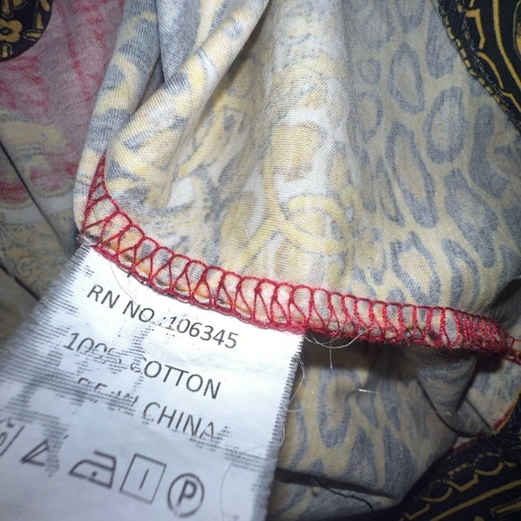 Y2K Public Denim Red and Gold Baroque Short Sleeve Tee - Picture 7 of 8